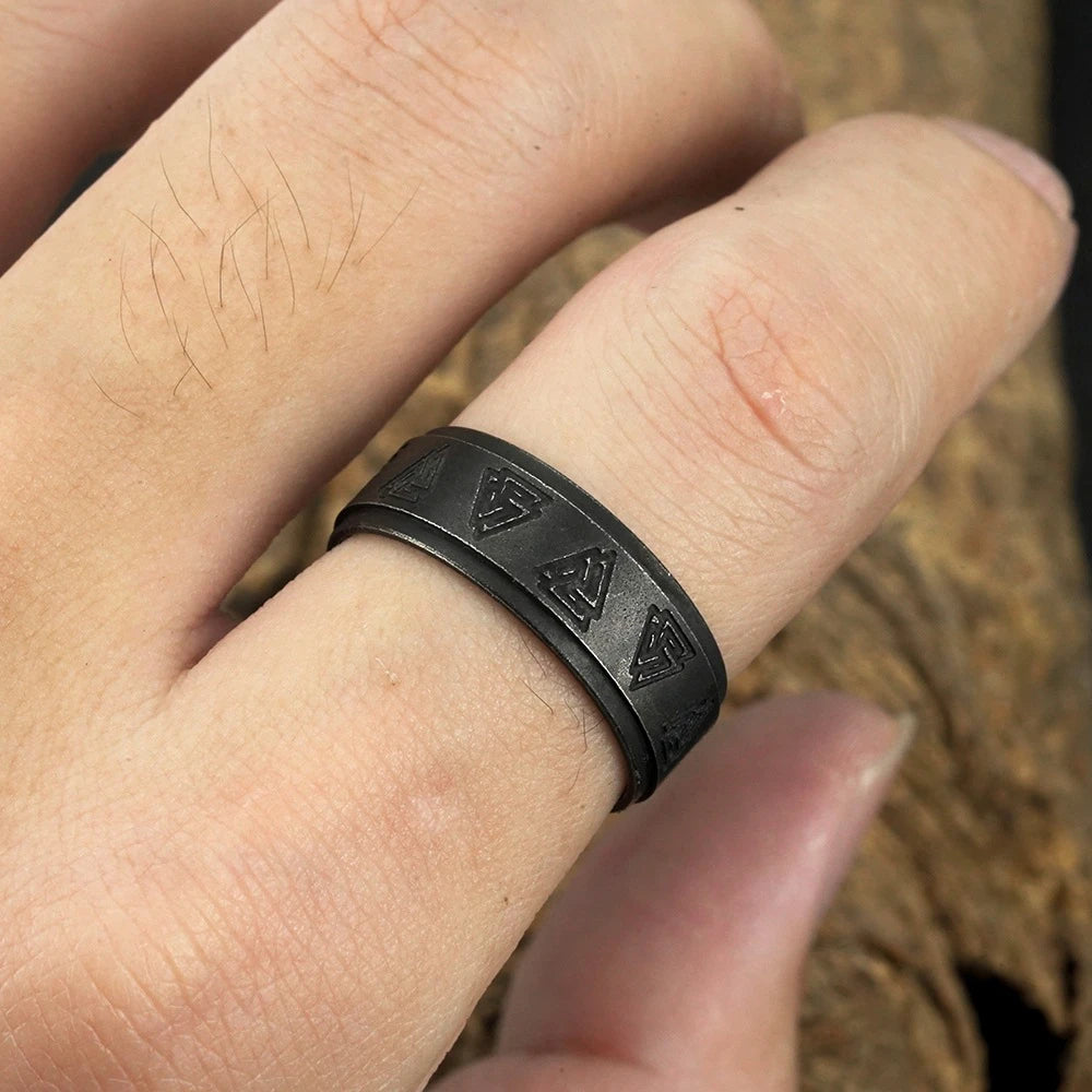 Viking Valknut Ring for Men — Antique Black Stainless Steel