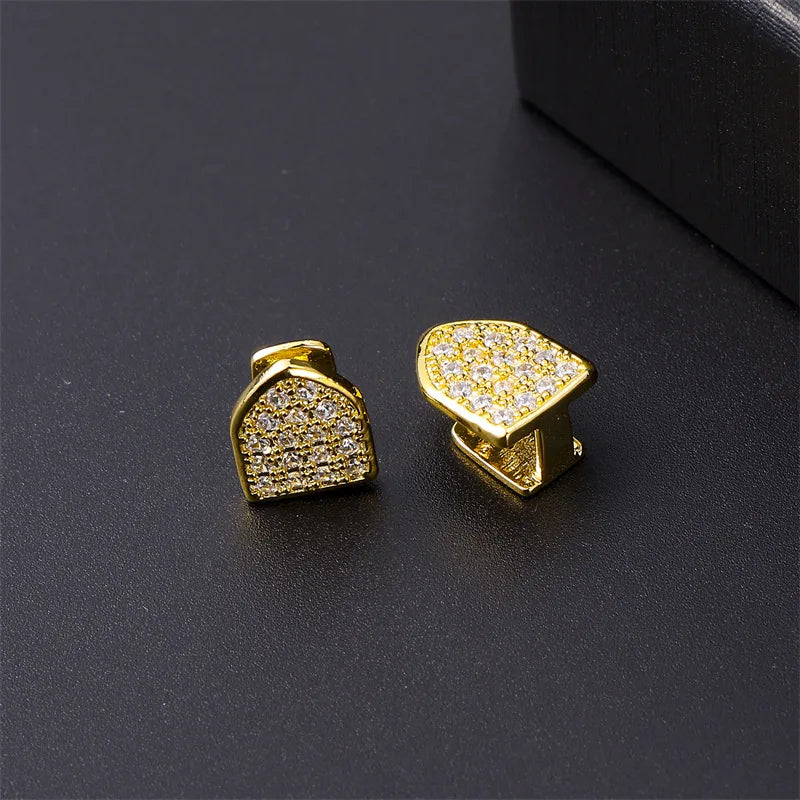 Iced Out Single Tooth Grillz Cap — Silver Gold Two-Tone