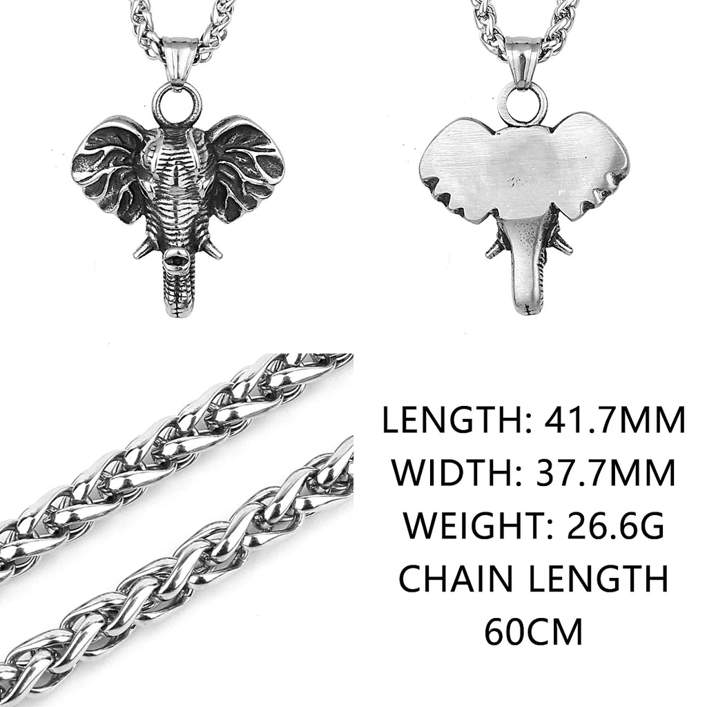 Retro Exaggerated Elephant Pendant Men's Fashion Animal Elephant 316L Stainless Steel Pendant Necklace Gift Jewelry Wholesale