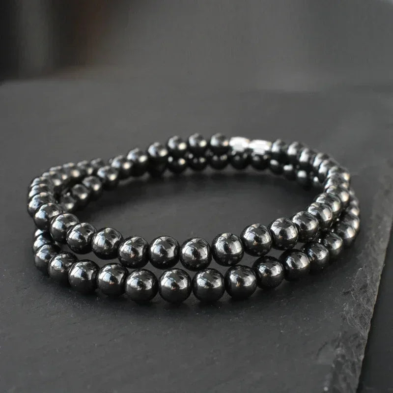 Hematite Obsidian Triple Protection Necklace — Zinc Alloy, 6mm