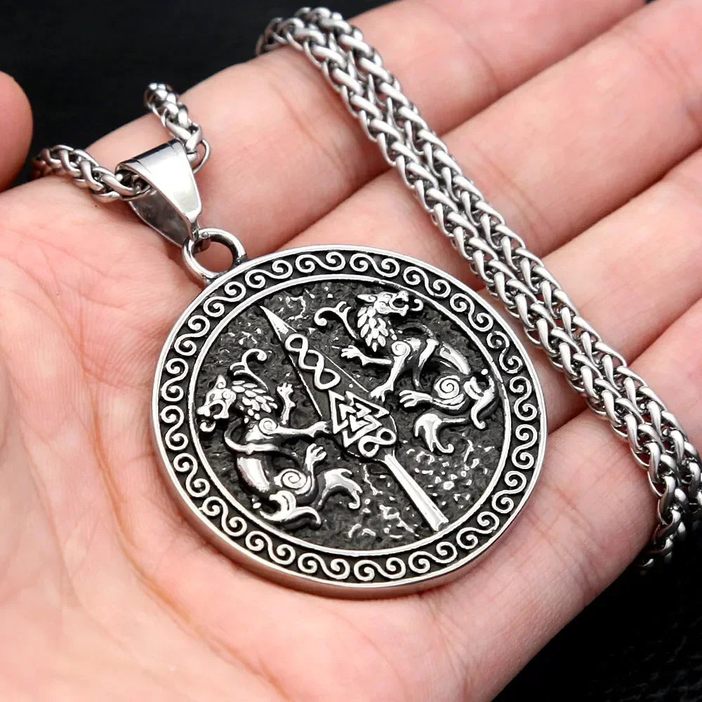 Nordic Double Wolf Pendant Necklace — Stainless Steel