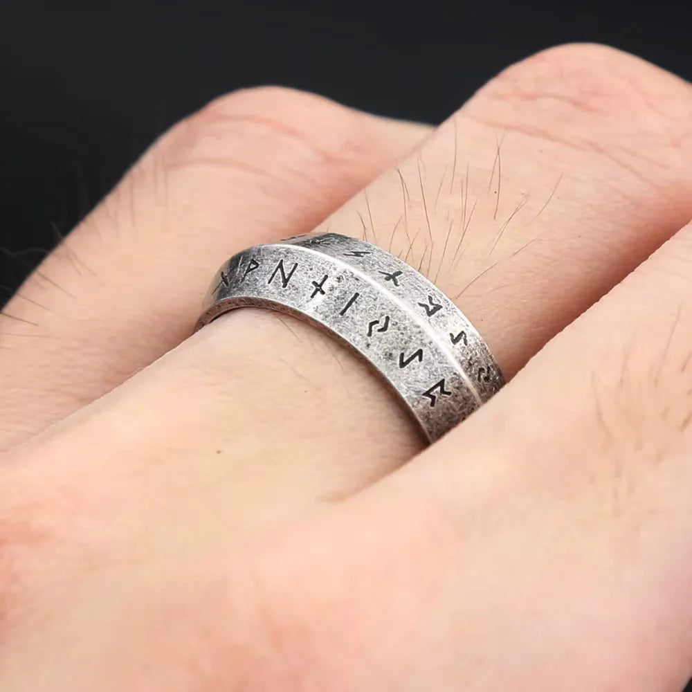 Vintage Viking Rune Ring Stainless Steel Nordic Amulet Unisex Biker Street Fashion Jewelry Daily Wear Party Gift Accessories