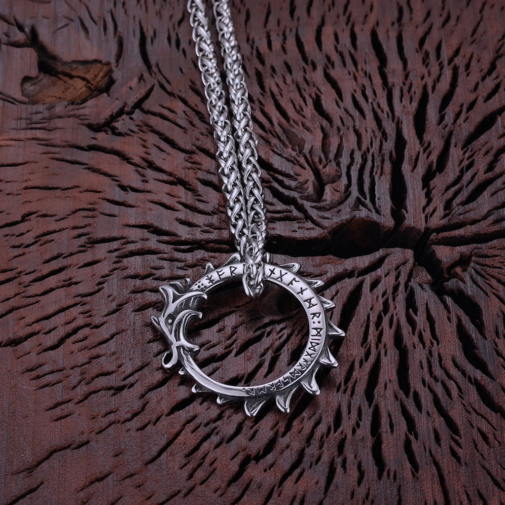 Stainless Steel Vikings Dragon Ouroboros Pendant Scandinavia Nordic Culture Rune Amulet Necklace Men's Punk Hip Hop