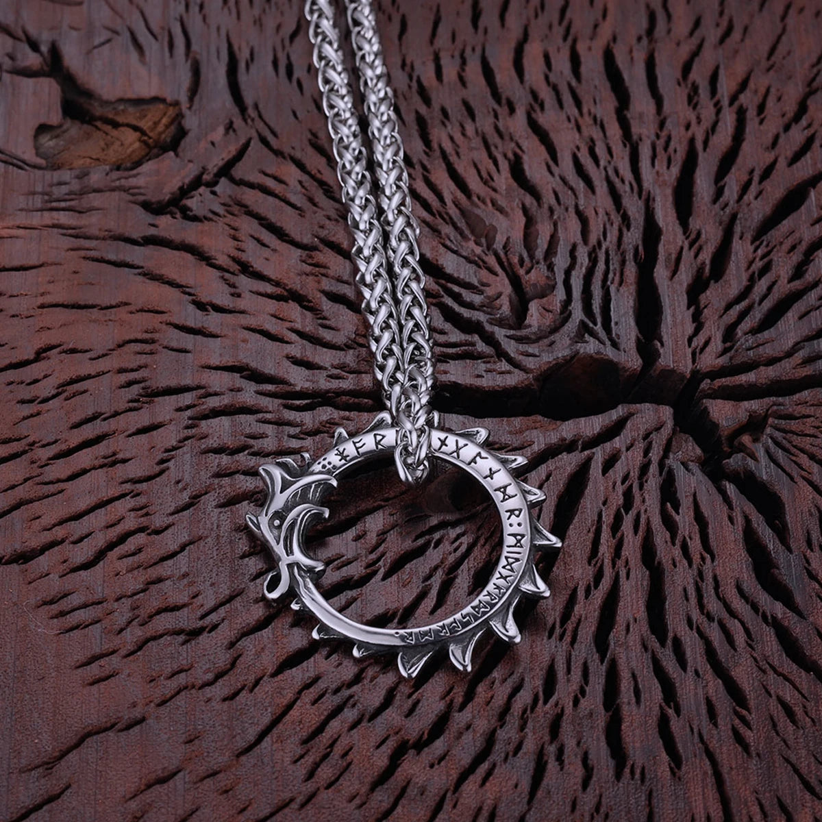 Stainless Steel Vikings Dragon Ouroboros Pendant Scandinavia Nordic Culture Rune Amulet Necklace Men's Punk Hip Hop