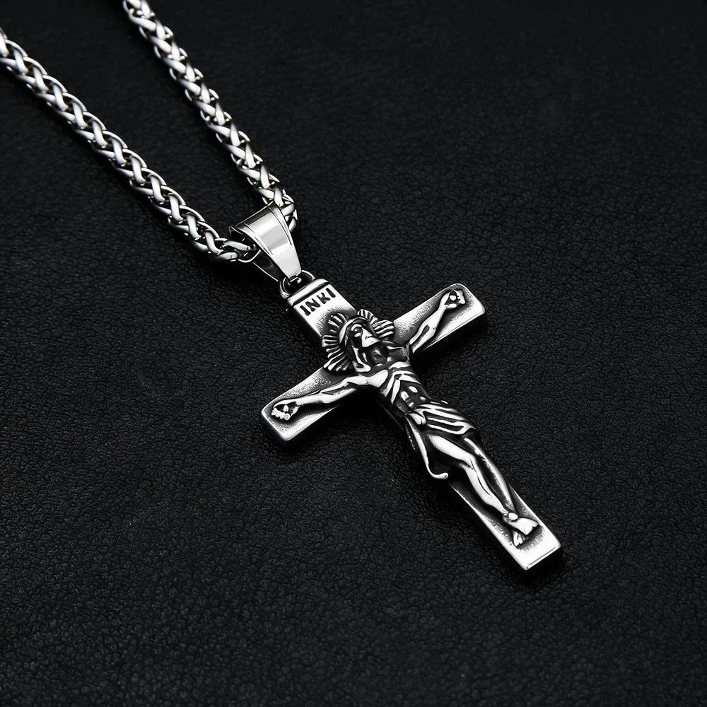 Vintage Gothic Jesus Cross Pendant Necklace Christian Faith Amulet Ornament Unique Jewelry Gifts For Men Women Wholesale