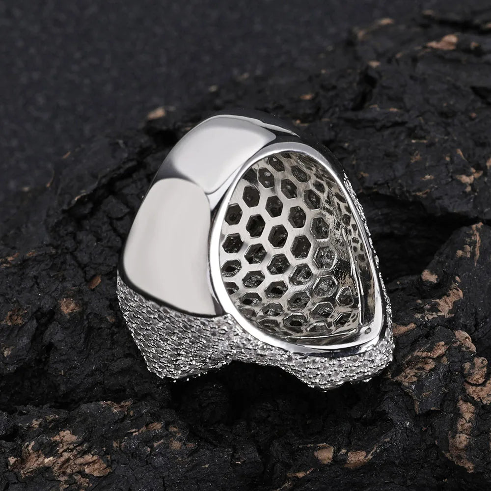 Iced Out Round & T-Shaped Cuban Cross Ring — Copper Alloy