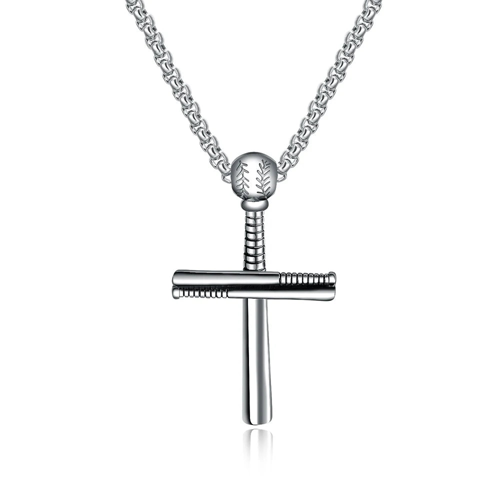 Cross Baseball Pendant Necklace Stainless Steel