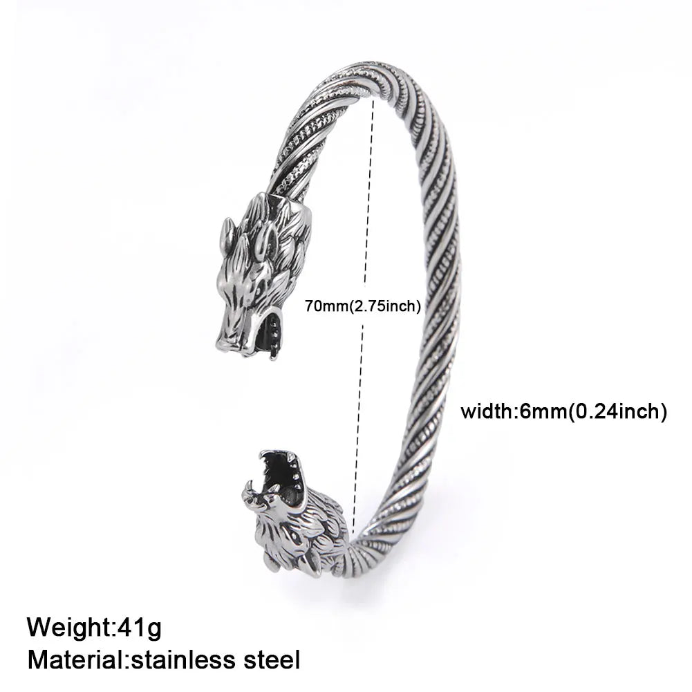 My Shape Viking Animal Cuff Bangles for Men Punk Wolf Lion Leopard Skeleton Stainless Steel Bracelet Nordic Vintage