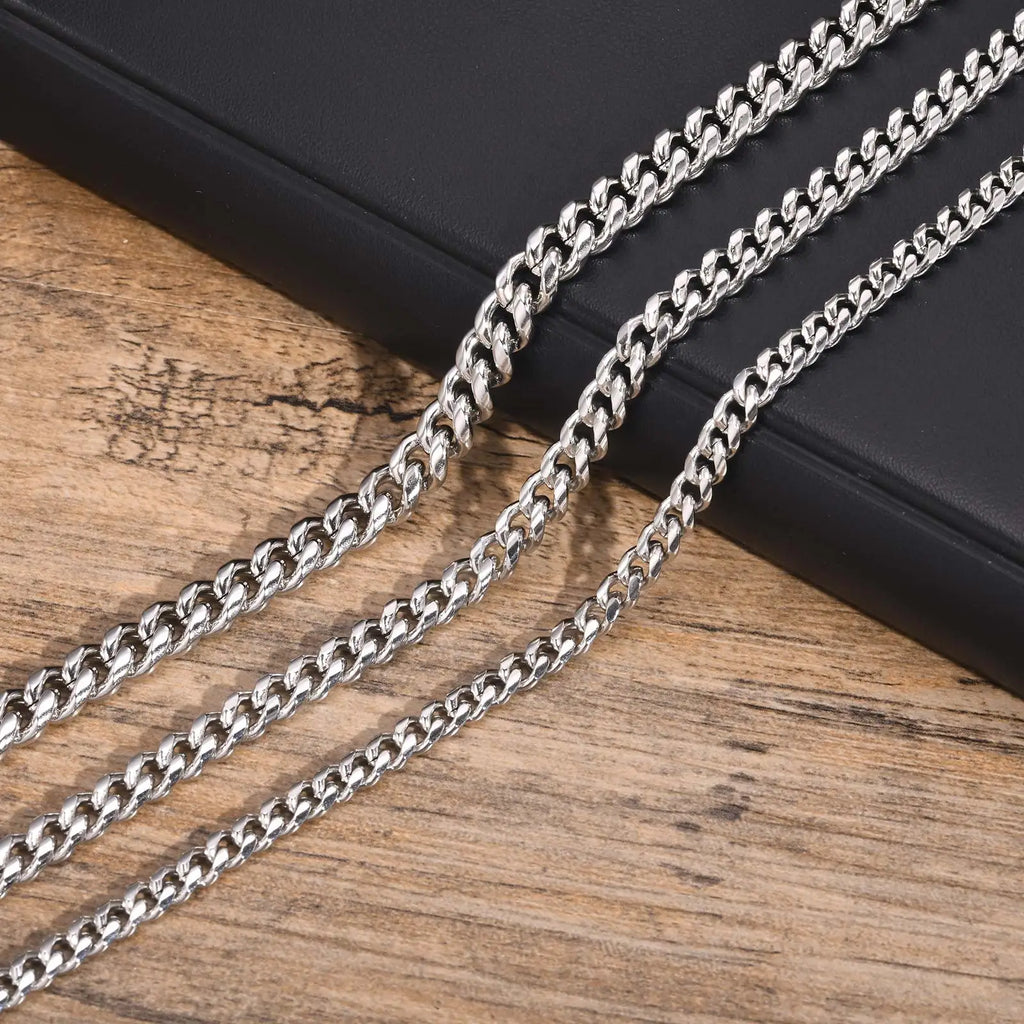 Vnox Never Fade 5mm/6mm/8mm Steel Cuban Chain Necklace for Women Men,Waterproof Silver Color Unisex Miami Curb Link