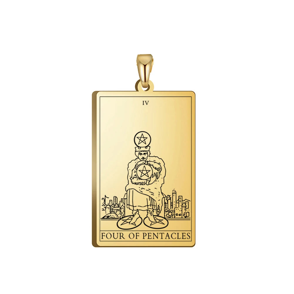 Dawapara Pentacles Tarot Card Pendant for Necklace Stainless Steel Golden Black Jewelry Accessories Charms Pendants