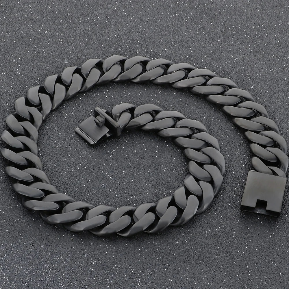 Men's 60CM Long 24MM Width Brushed Solid Stainless Steel Curb Cuban Link Chain Necklace for Men Male On Neck Jewelry