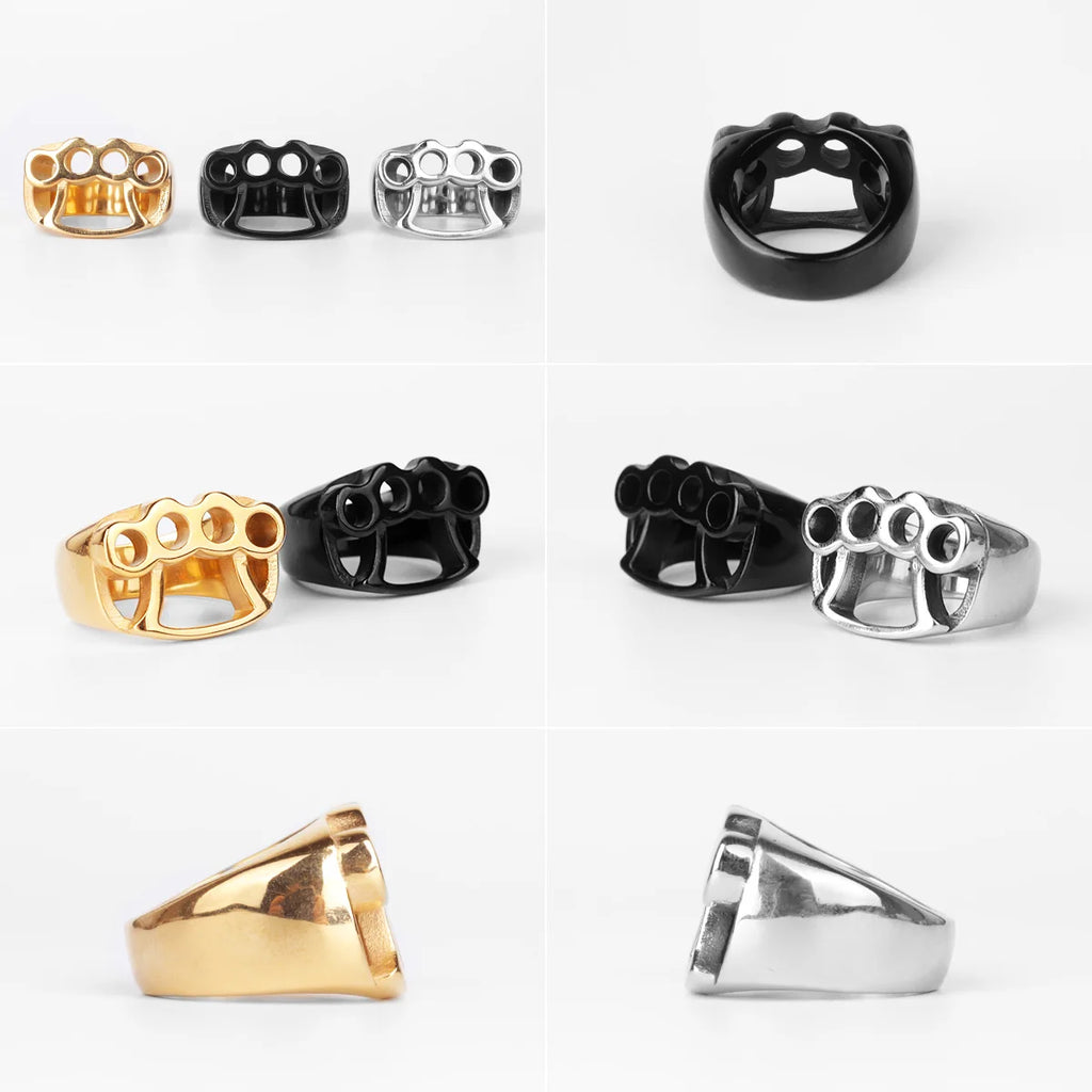 Stainless Steel Man Men Rings Fight Boxing Knuckles Creativity Personality for Male Boyfriend Fashion Accessories Jewelry Gift
