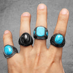 Turquoise Carved Ring — Stainless Steel