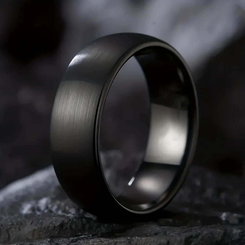 8mm Comfort Fit Black Stainless Steel Ring Durable Classic Band Fashion Jewelry Gift for Men Teens Adults Daily Wear