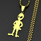 Funny Alien Yeah Pendant Necklace For Women Men Stainless Steel Silver Color Goth Streetwear Rapper Jewelry Chain