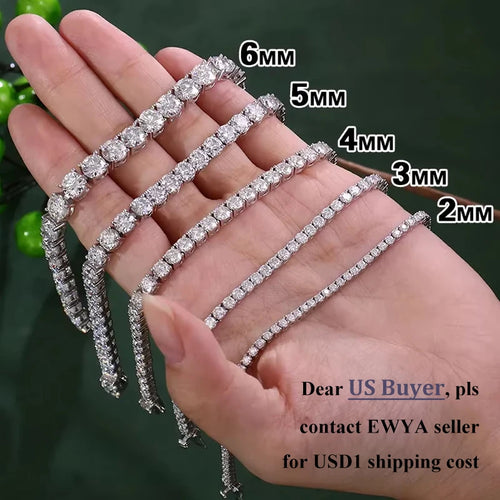 EWYA 925 Sterling Silver Moissanite Bracelet 0.1ct 3mm D VVS1 Diamond with GRA for Women Sparkling Wedding Party Fine