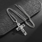 Catholic Jesus Cross Stainless Steel Pendant Necklace for Men Women Vintage Christian Prayer Jewelry