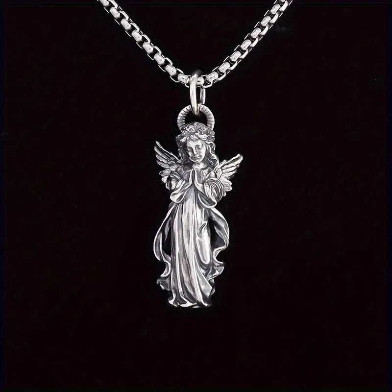 Guardian Angel Amulet Necklace, Vintage Winged Pendant Choker for Protection, Gothic Unisex Jewelry, Meaningful Gift