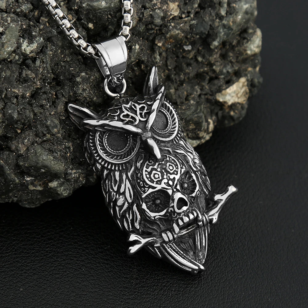 Owl Skull Pendant — Stainless Steel