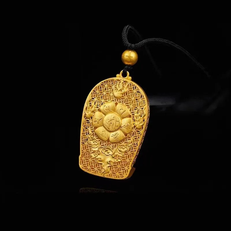 Unisex 24K Gold (AU999) Avalokitesvara Pendant | Solid gold 3D statue, chiseled lotus patterns in matte ancient finish