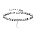 Vnox A-Z Initial Bracelets for Men Women, Never Fade Silver Color Stainless Steel Cuban Chain Bracelet with 26 Letter