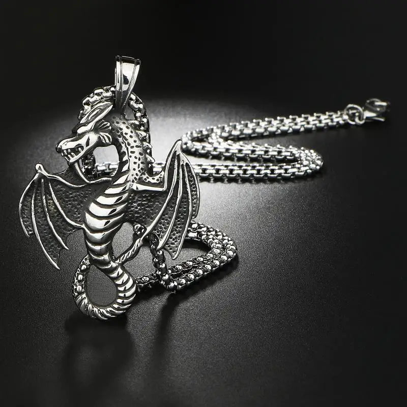 Stainless Steel Dragon Pendant Necklace Statement
