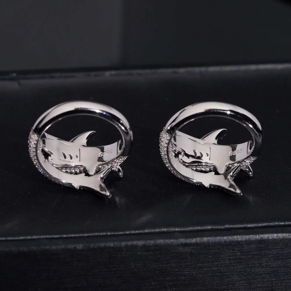Iced Out D Color Moissanite Shark Men Ring Silver Hiphop Rock Party Rings White Pass Tester