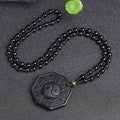 Obsidian Yin Yang Necklace Black Gemstone Amulet Protection Pendant With Adjustable Bead Chain Chinese Feng Shui
