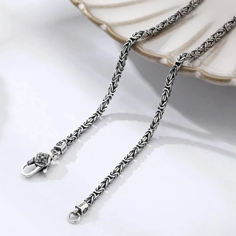 Square Byzantine Link Chain Necklace 2.5mm Choker — Silver-Tone