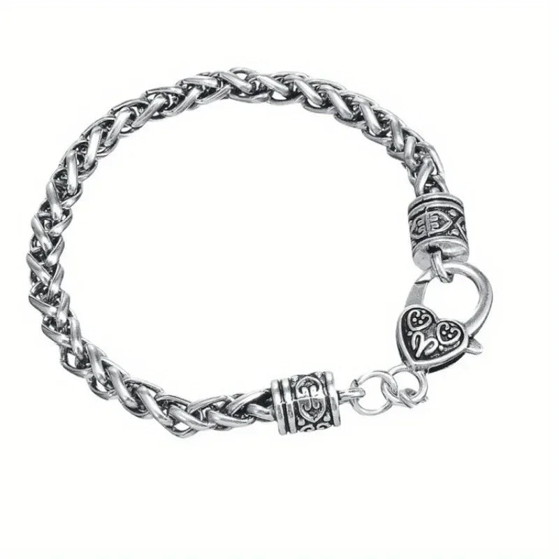 Wheat Chain Bracelet 20cm Heart Lobster Clasp Thick — Silver-Tone