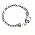 Wheat Chain Bracelet 20cm Heart Lobster Clasp Thick — Silver-Tone