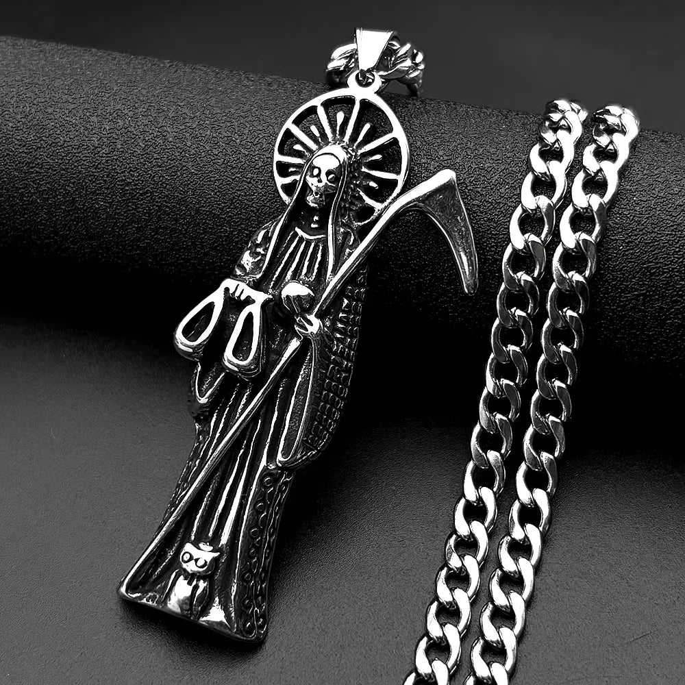 Santa Muerte Stainless Steel Pendant Necklace