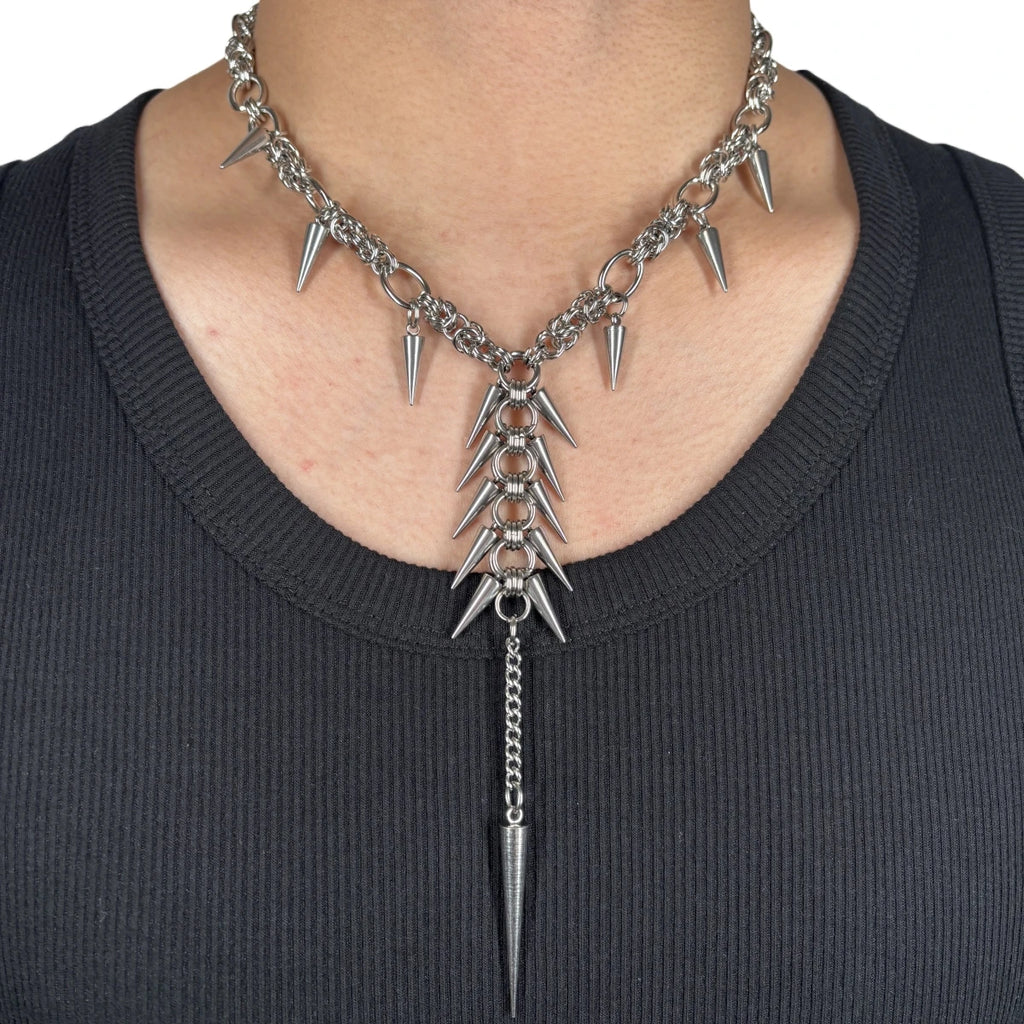 Punk Grunge Goth Rivet Geometric Long Pendant Chain Necklace