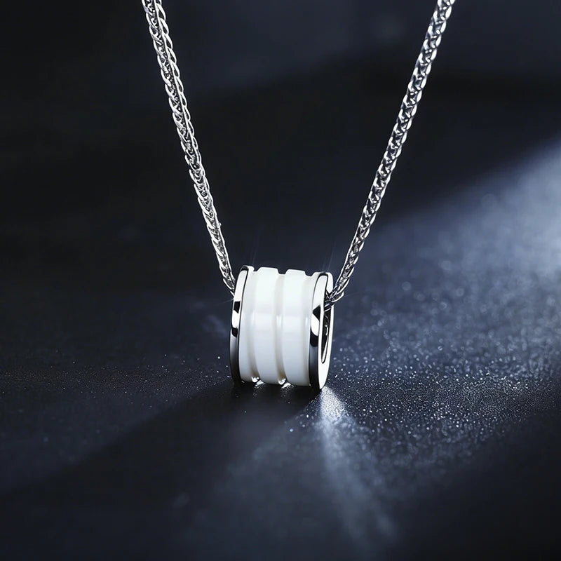 SAYA Men Tungsten Carbide Ceramic Bead Pendant Necklace Hip Hop Barrel Transfer Charm Long Sweater Chain Male Daily Jewelry Gift