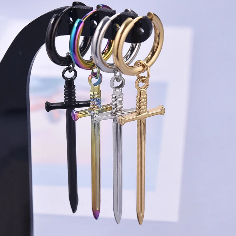 Spike Cone Drop Huggie Hoop Earrings for Men — Stainless Steel