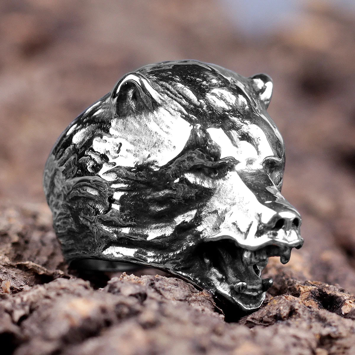 Stainless Steel Men Rings Bear Animal Rock Punk Hip Hop Personality for Biker Male Boyfriend Jewelry Creativity Gift