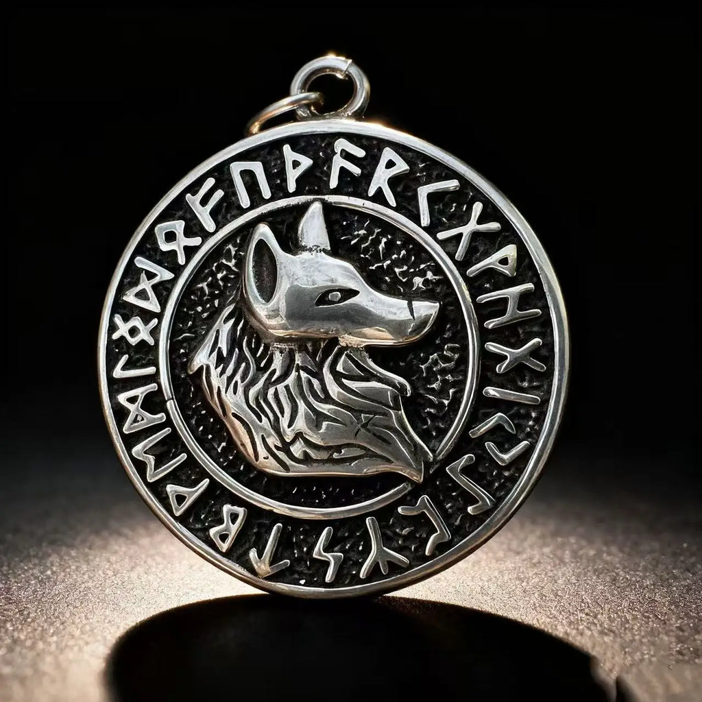 Wolf Viking Steel Pendant 316L Rune Totem