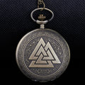 Valknut Norse Viking Pocket Watch Necklace — Bronze-Tone Quartz