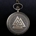 Valknut Norse Viking Pocket Watch Necklace — Bronze-Tone Quartz