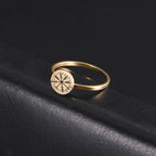 LIKGREAT Vintage Viking Rune Signet Scandinavn Rings for Men Women Vegvisir Compass Ring Circle Norse Helm of Awe Amulet Jewelry