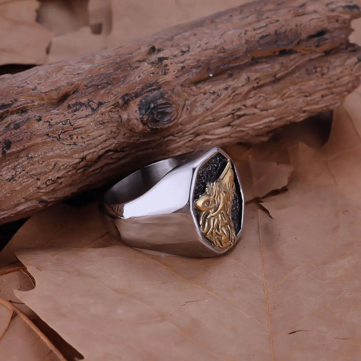 Stainless Steel Polishing Gold Color Wolf Head Ring Nordic Vikings Giant Animal Fenrir Masculine Men Finger Jewelry