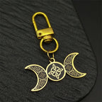 Viking Steel Ring Wiccan Triple Moon Goddess Key