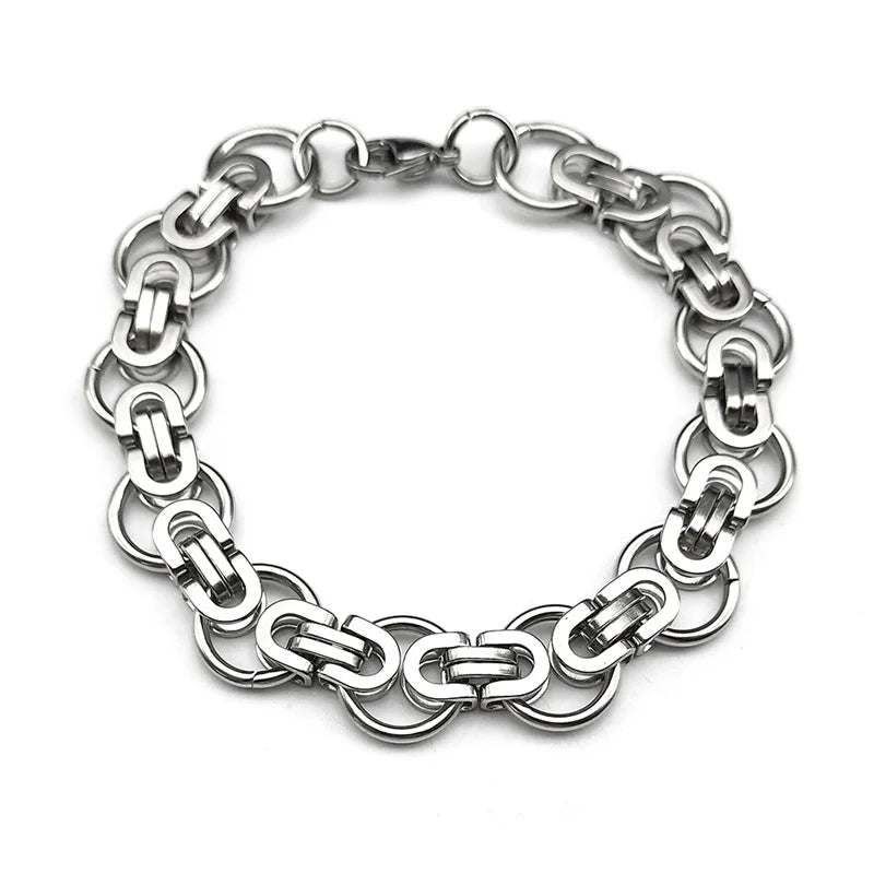 Hiphop Byzantine Round Link Chain Necklace for Women Men Gold Color Stainless Steel Male Thick Chains Jewelry collar