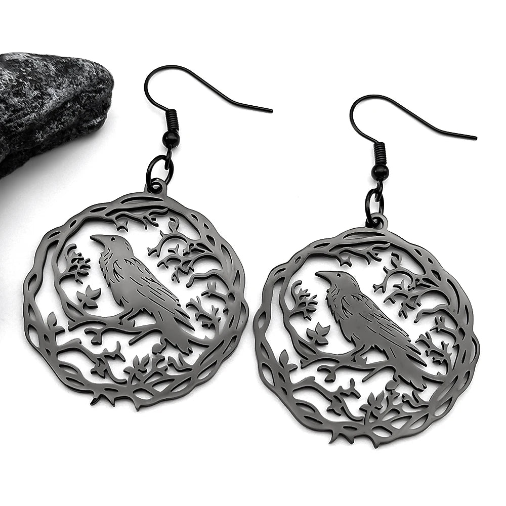 Gothic Raven Stainless Steel Pendant Necklace