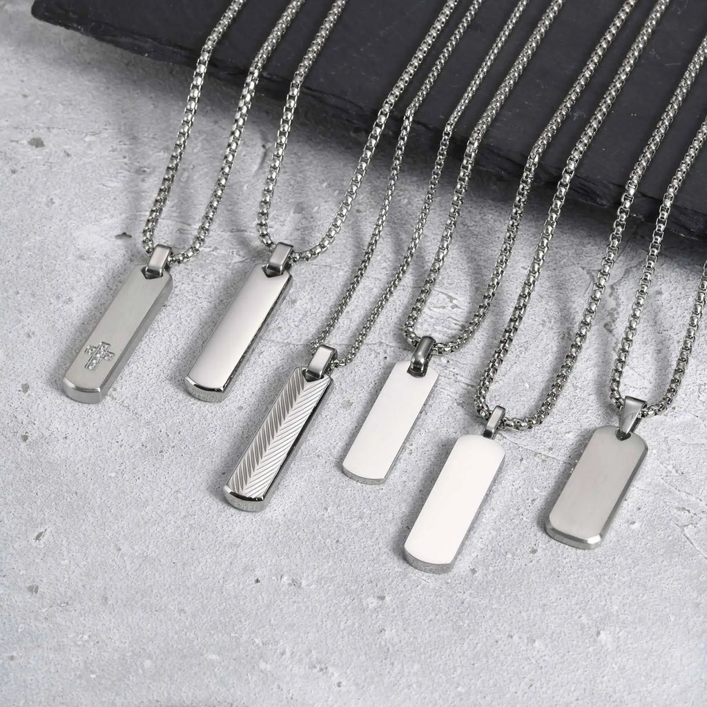Vnox Mens Silver Color Bar Necklaces, Geometric Stainless Steel Pendant with Box Chain, Minimalst Metal Jewelry Gift