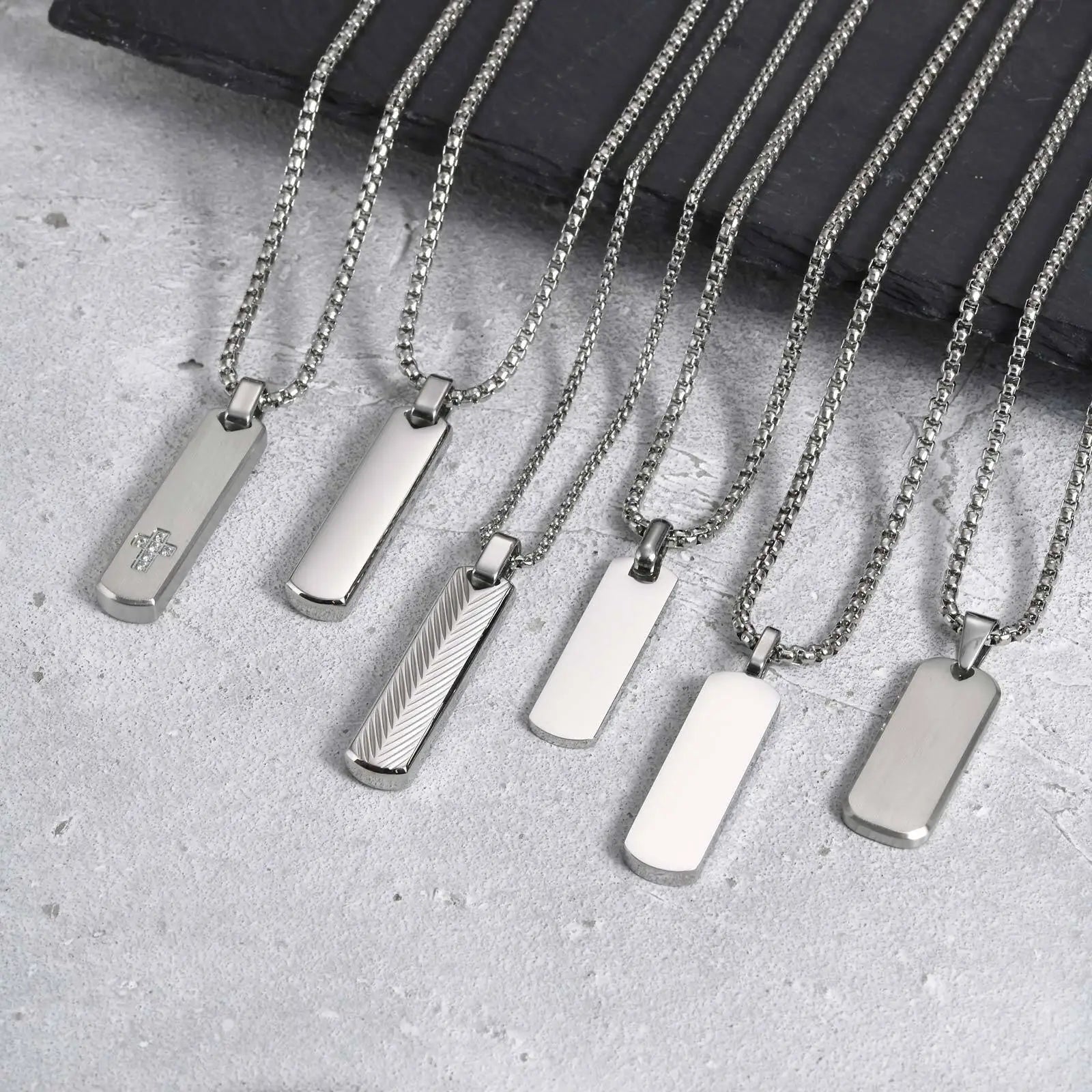 Vnox Mens Silver Color Bar Necklaces, Geometric Stainless Steel Pendant with Box Chain, Minimalst Metal Jewelry Gift