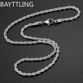 wholesale 3MM 925 sterling silver twisted rope chain necklace Men women Link necklace Fashion gift jewelry Wedding Party