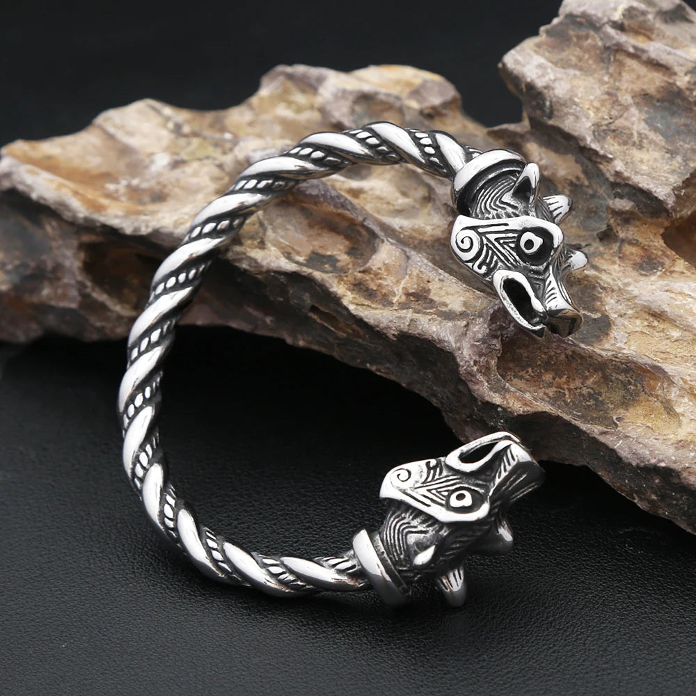 Wolf Viking Steel Bracelet Nordic Head Vintage