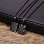 Mprainbow Men's Square Checkerboard Necklace,Waterproof Stainless Steel Checkered Geometric Pendant Collar Birthday Gift Jewelry