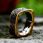 Viking Steel Ring Vintage Square Embossed Pattern